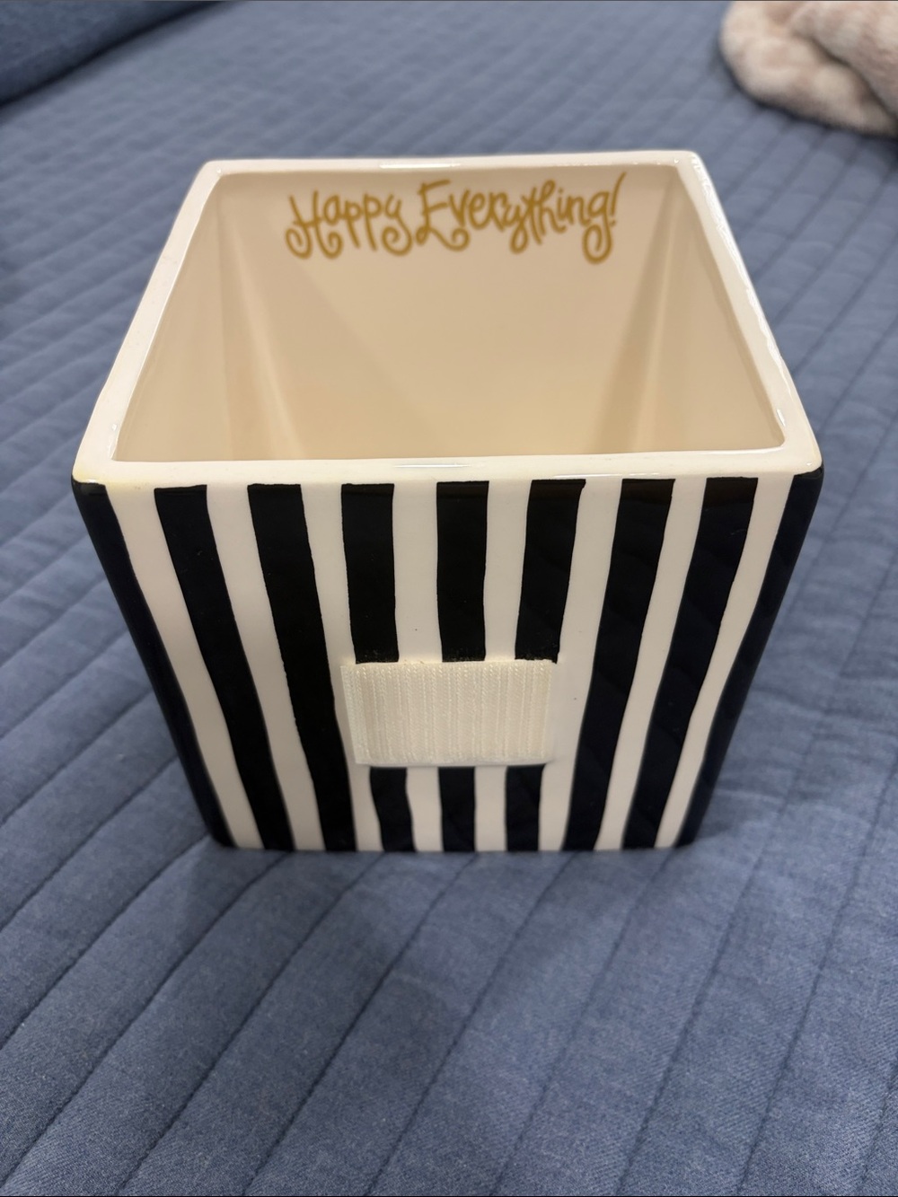 Happy Everything Coton Colors Collection Black and White Ceramic Decorative Box